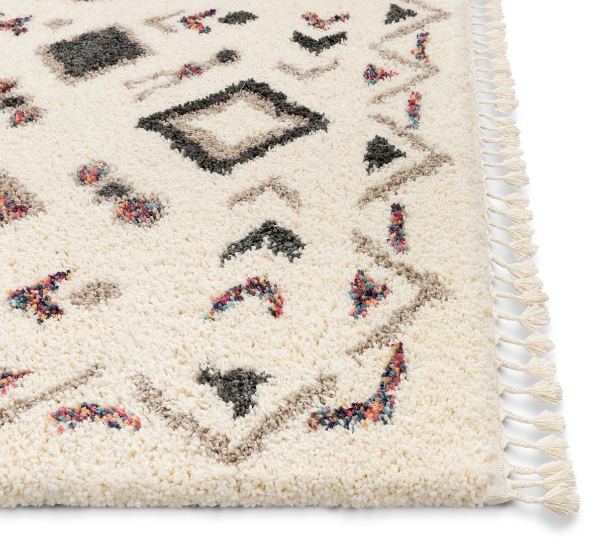 Deja Ivory Tribal Nomadic Diamond Shag Rug AA-62