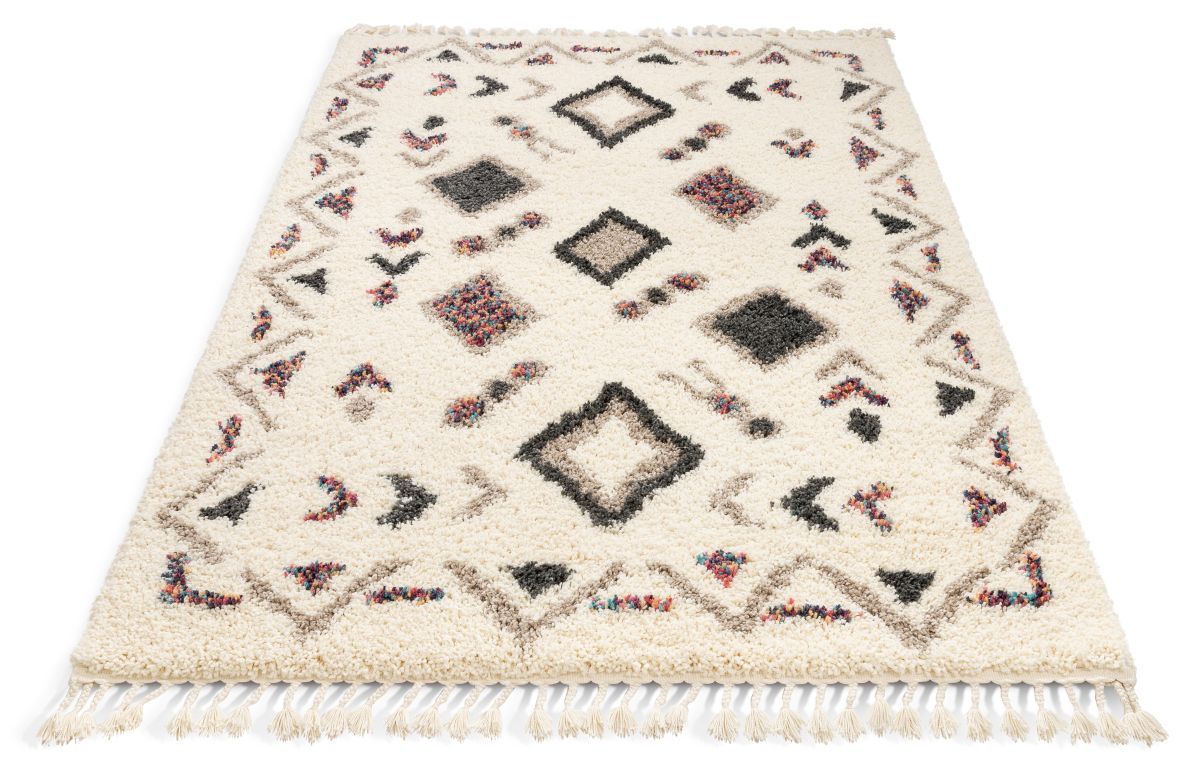 Deja Ivory Tribal Nomadic Diamond Shag Rug AA-62