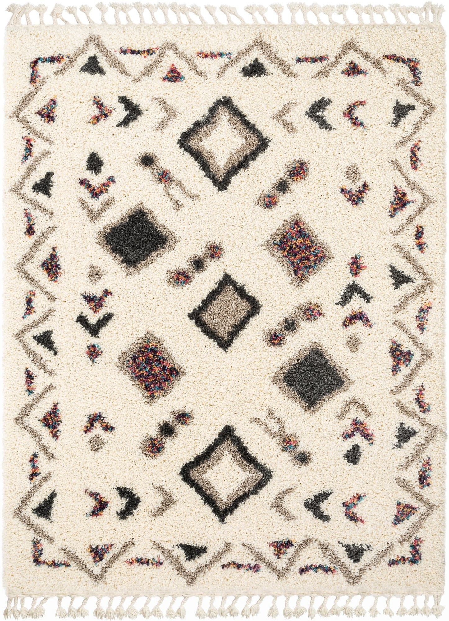 Deja Ivory Tribal Nomadic Diamond Shag Rug AA-62