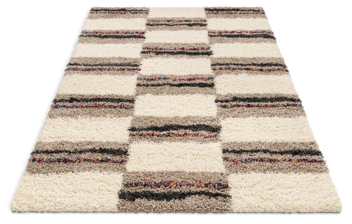 Claire Ivory Geometric Blocks Shag Rug AA-72