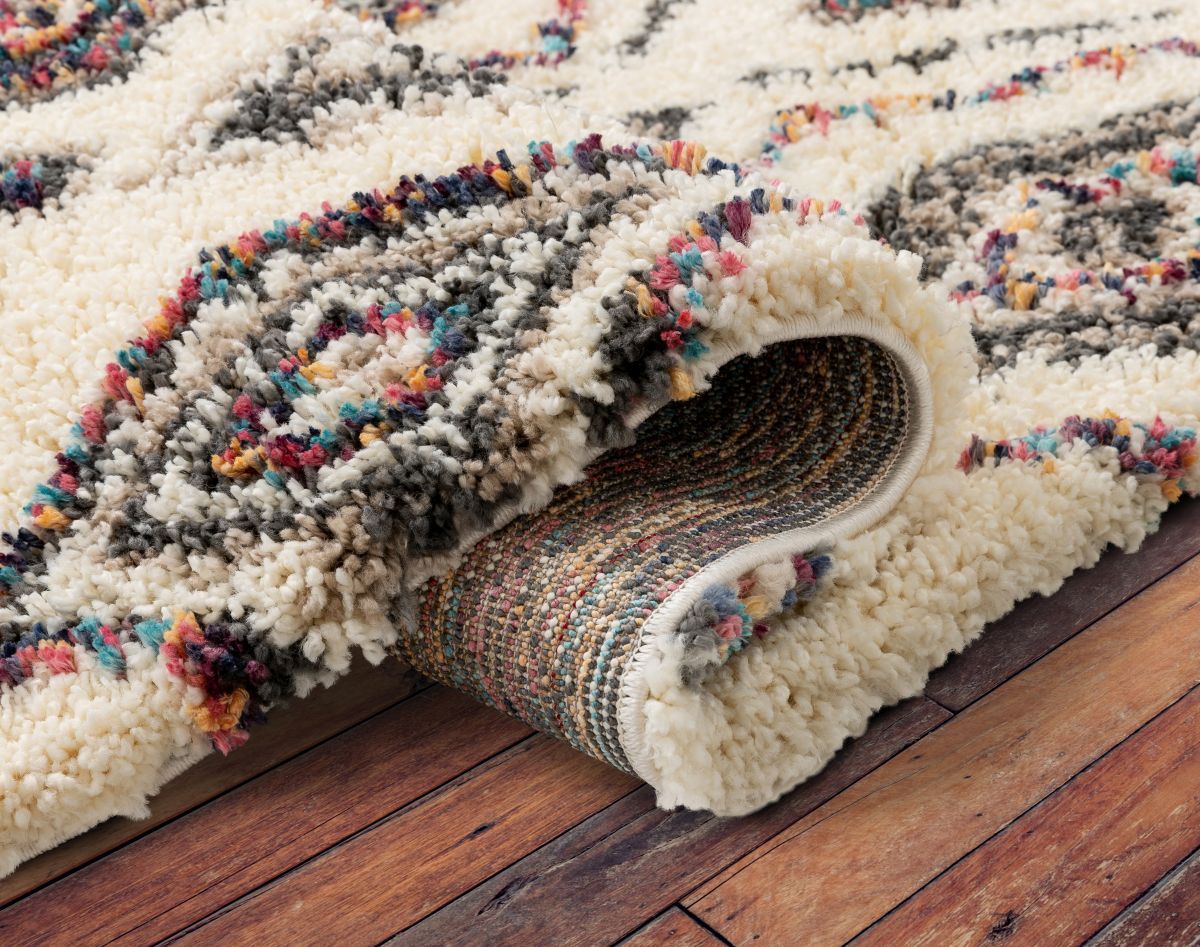 Pagette Ivory Tribal Nomadic Diamond Shag Rug AA-92