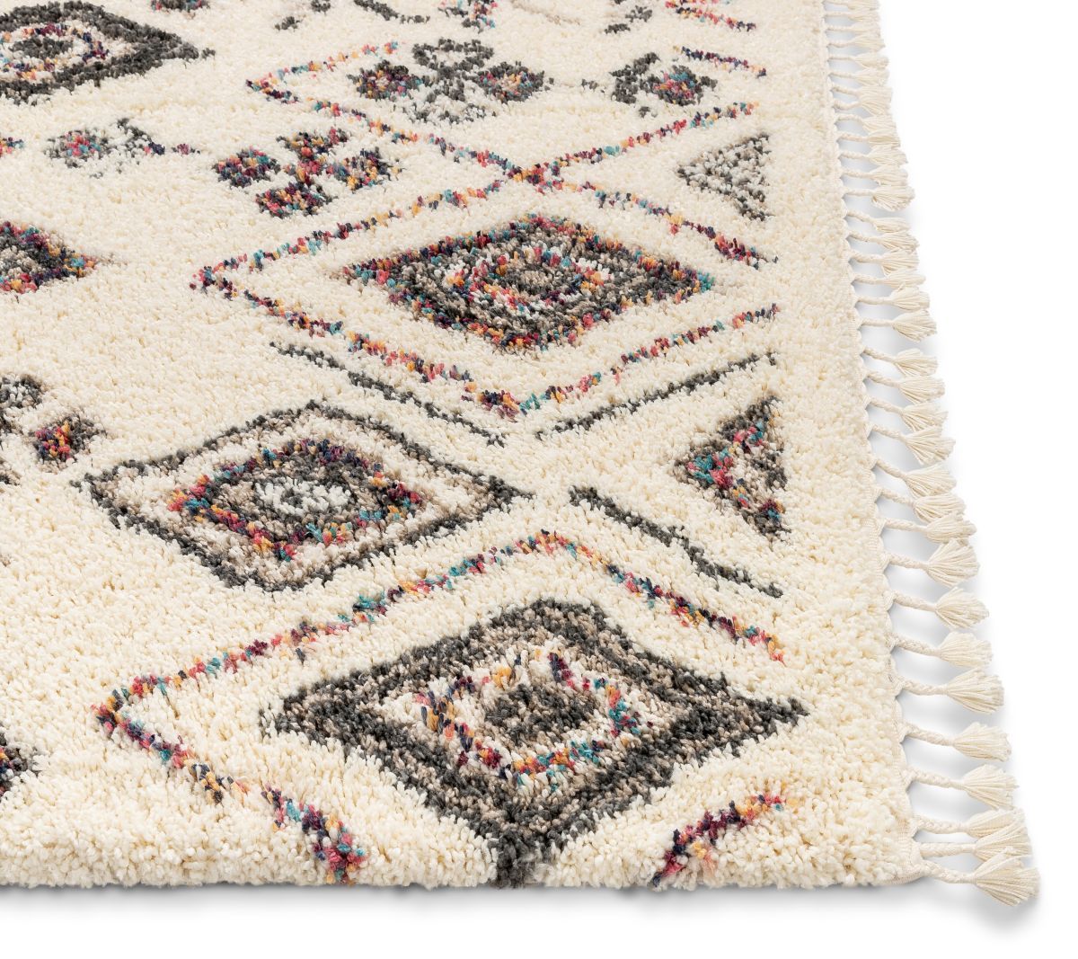 Pagette Ivory Tribal Nomadic Diamond Shag Rug AA-92
