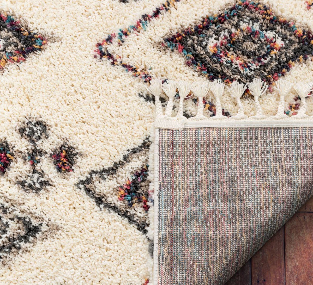 Pagette Ivory Tribal Nomadic Diamond Shag Rug AA-92