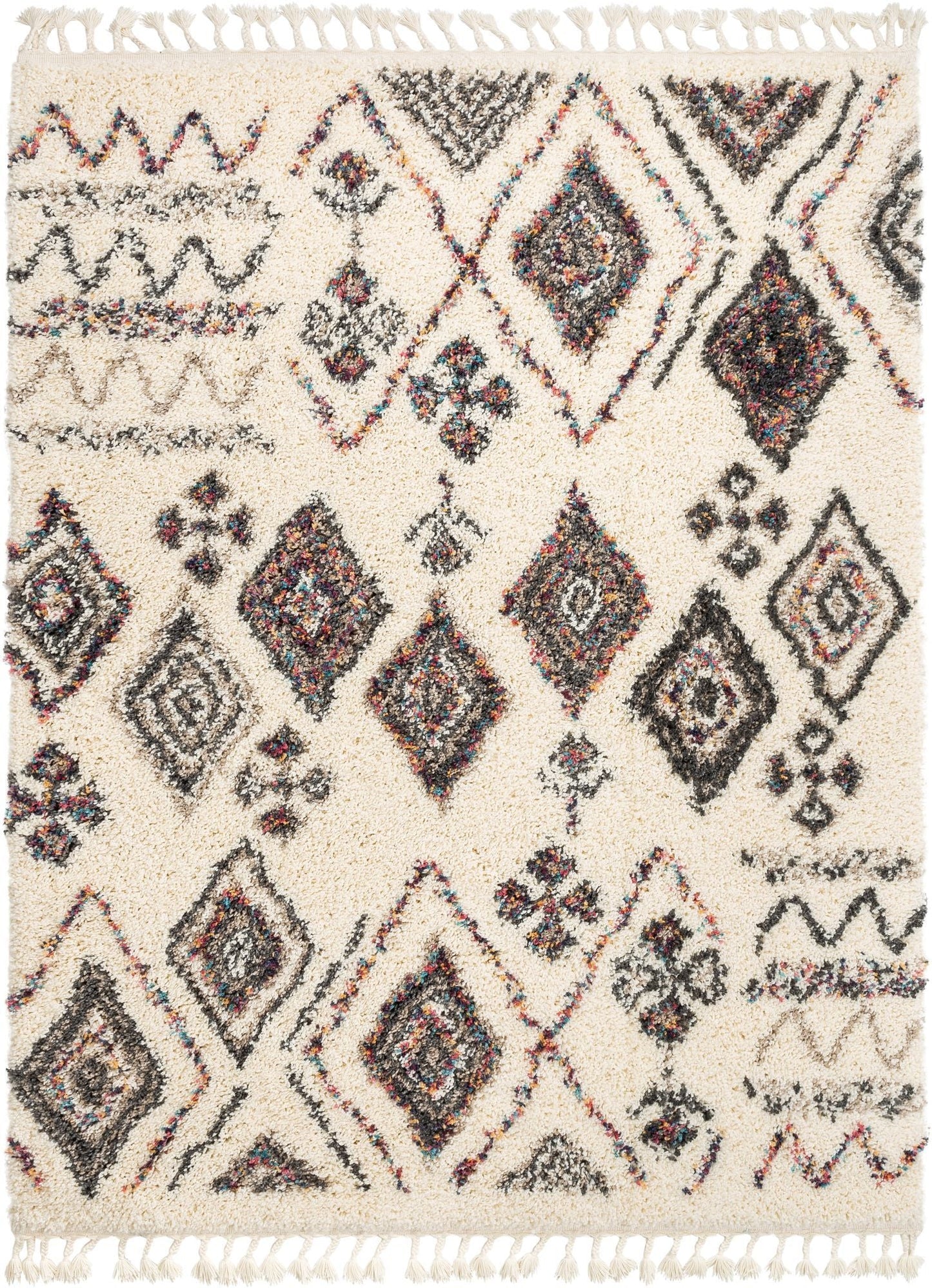 Pagette Ivory Tribal Nomadic Diamond Shag Rug AA-92