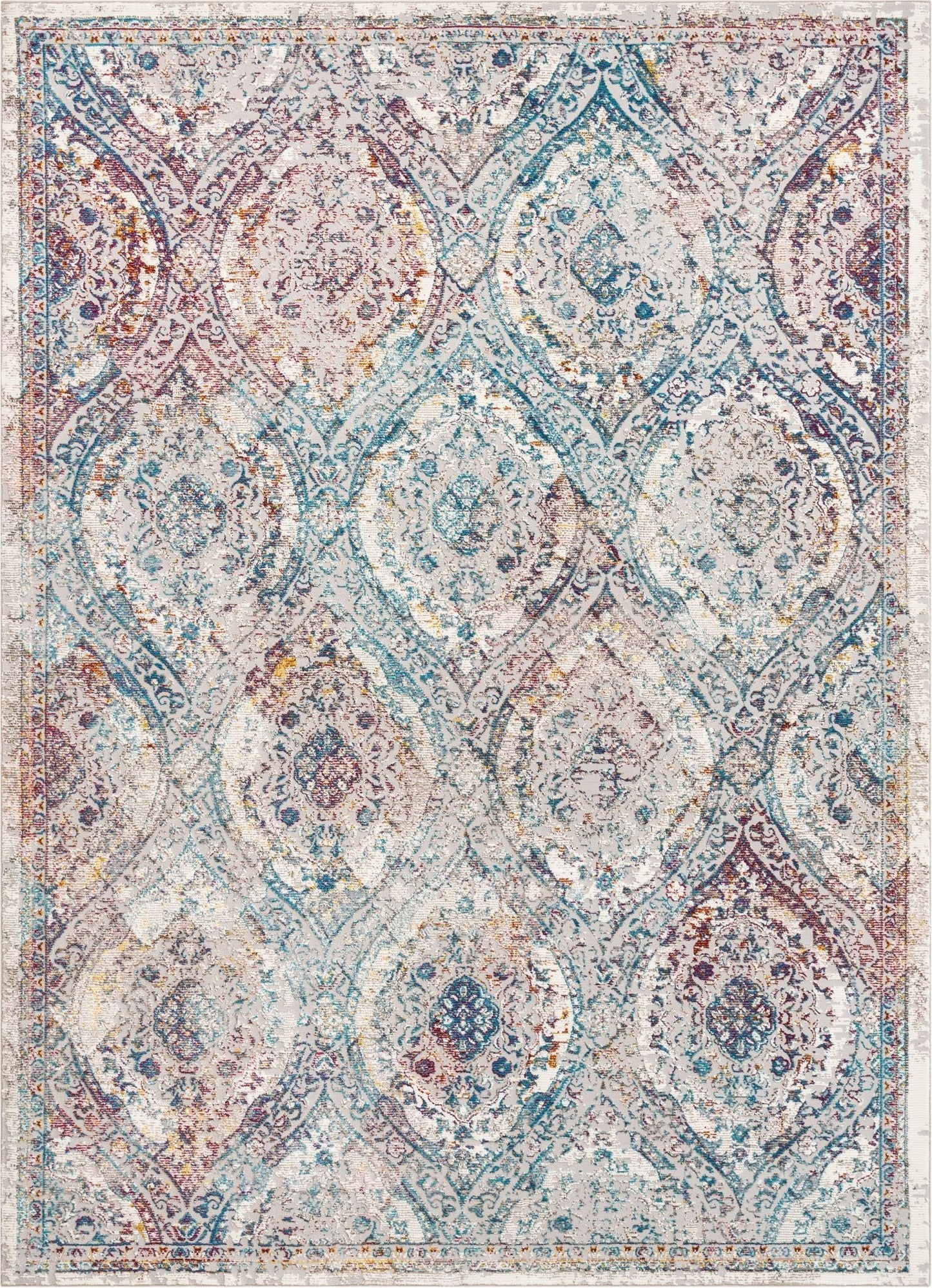 Ava Ivory Vintage Panel Mosaic Ogee Persian Rug AE-22