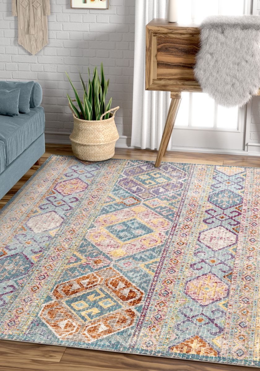Eden Blue Vintage Mosaic Pastel Rug AE-84