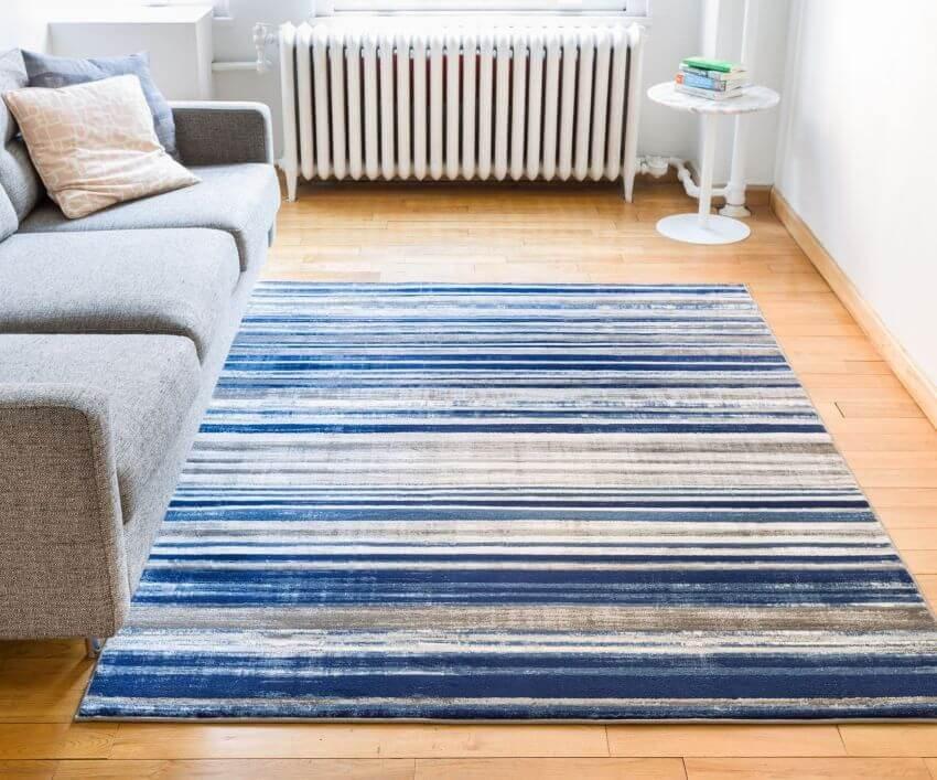 Signature Stripes Blue Modern Distressed Rug AM-74