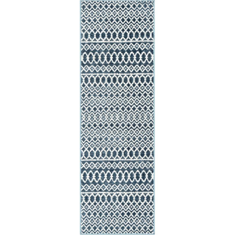 Hira Moroccan Trellis Geometric Blue High-Low Rug ANT-14