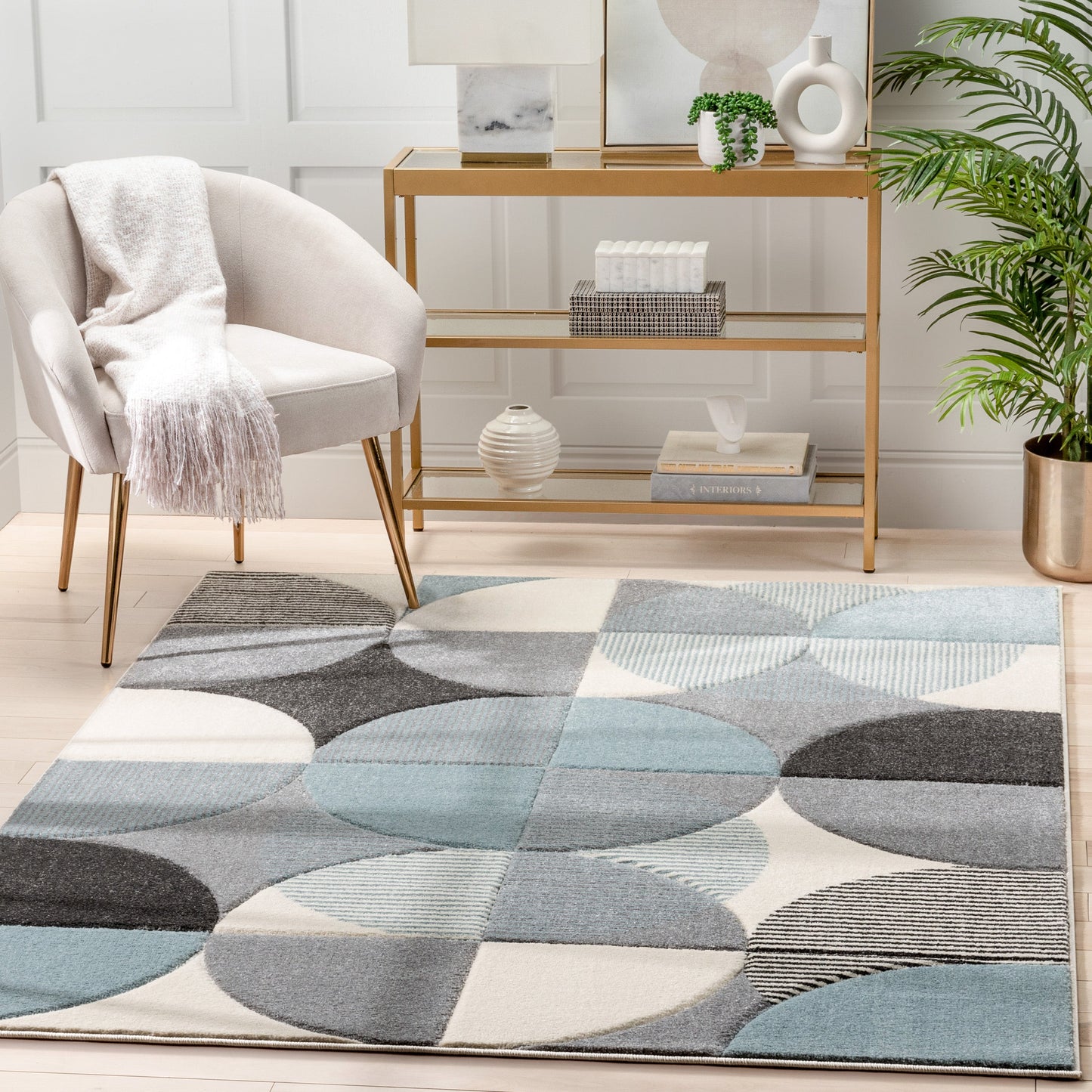 Landon Modern Geometric Blue 3D Hand-Carved Rug AST-46