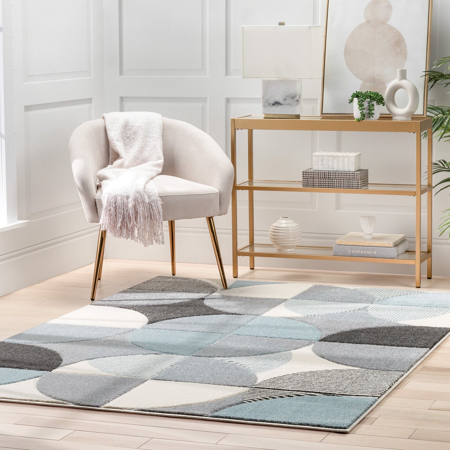 Landon Modern Geometric Blue 3D Hand-Carved Rug AST-46