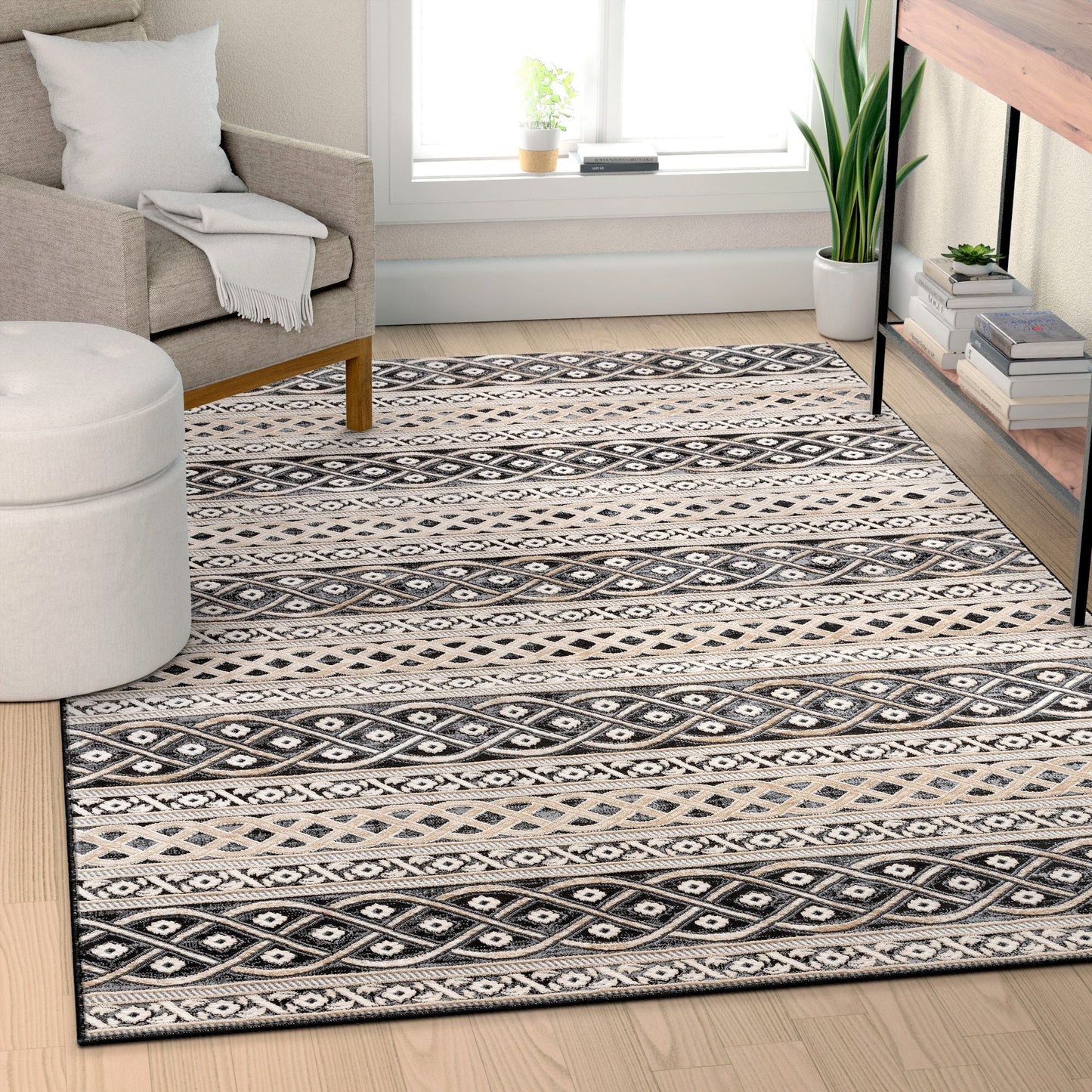 Ashley Tribal Geometric Ivory High-Low Rug AV-02