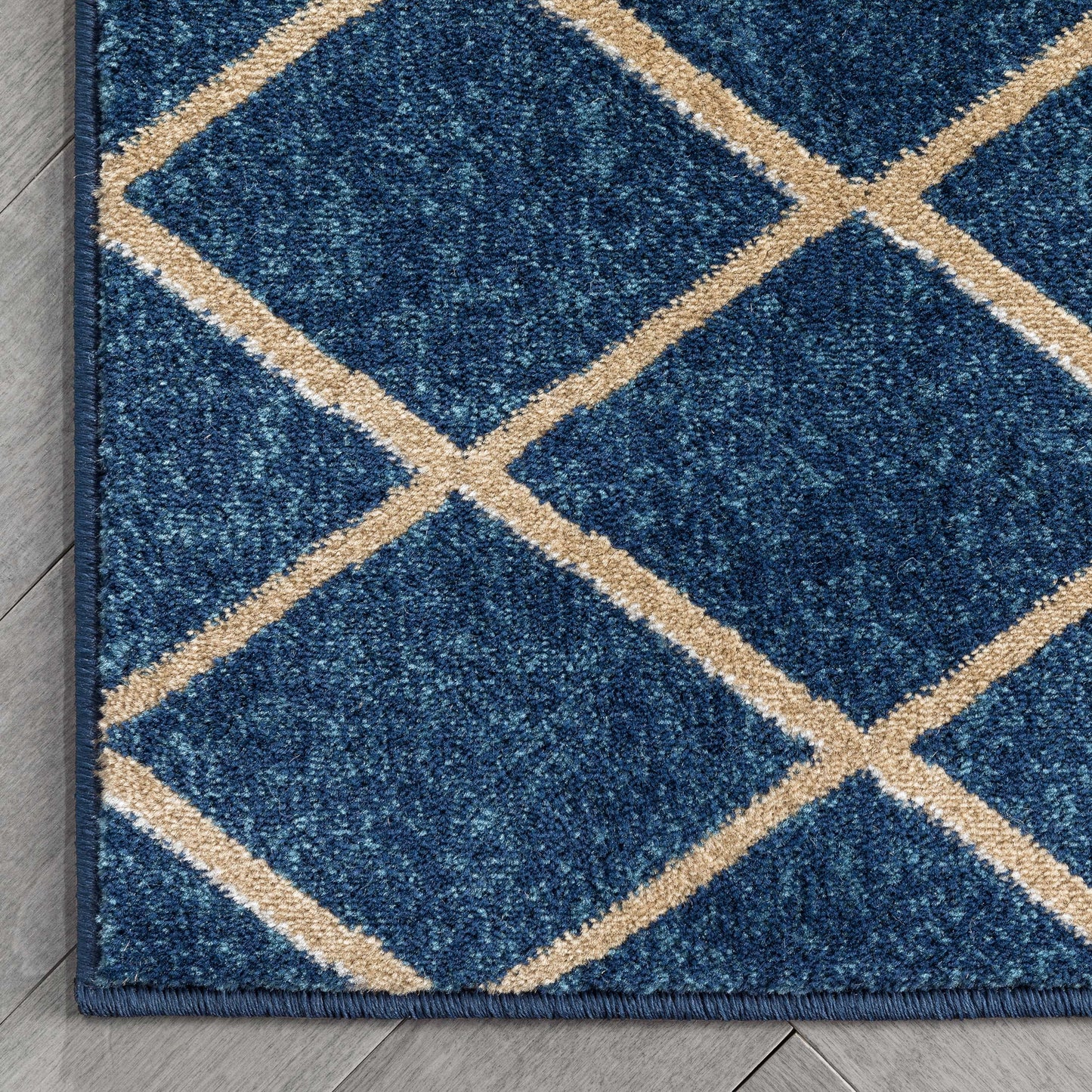 Aiden Trellis Modern Blue Gold Soft Rug BAL-24