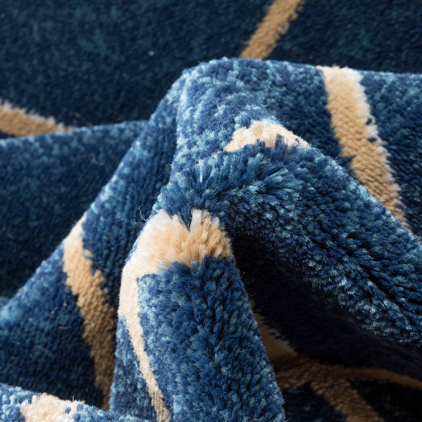Aiden Trellis Modern Blue Gold Soft Rug BAL-24