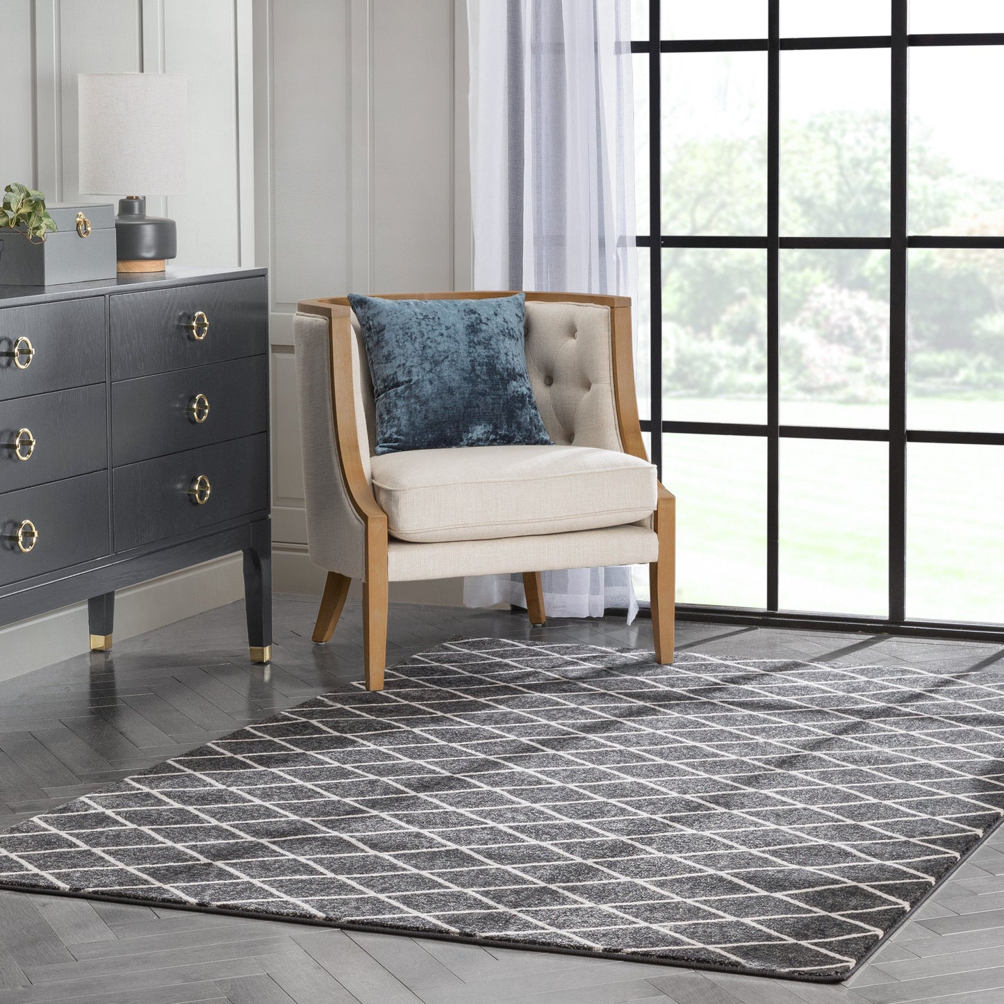 Aiden Trellis Modern Dark Grey Soft Rug BAL-27