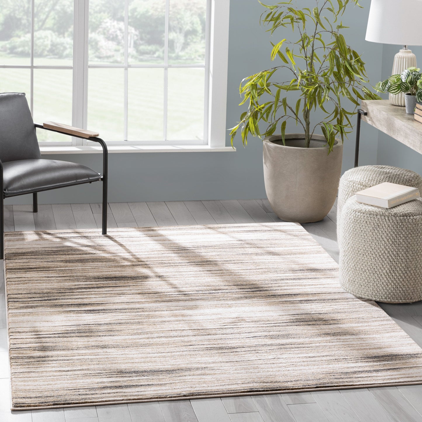 Sebastian Striation Modern Ivory Brown Soft Rug BAL-42