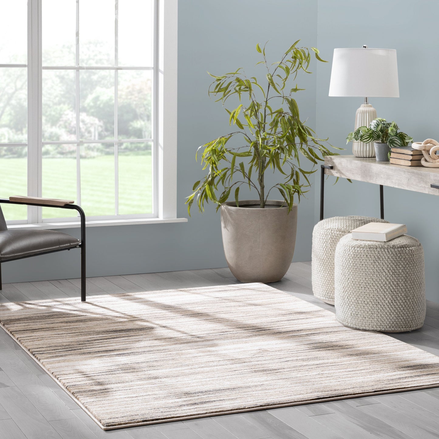 Sebastian Striation Modern Ivory Brown Soft Rug BAL-42