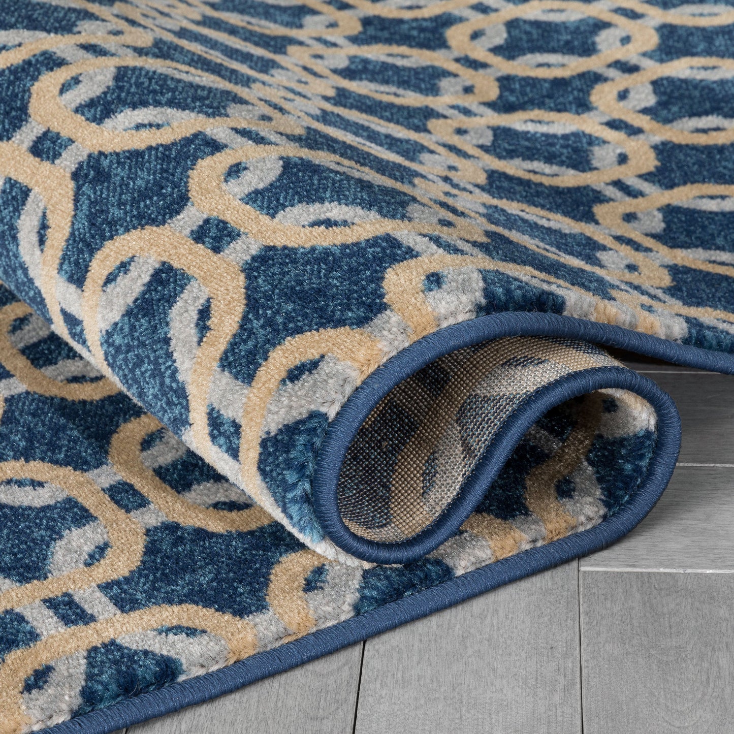 Levi Modern Geometric Blue Ivory Soft Rug BAL-54