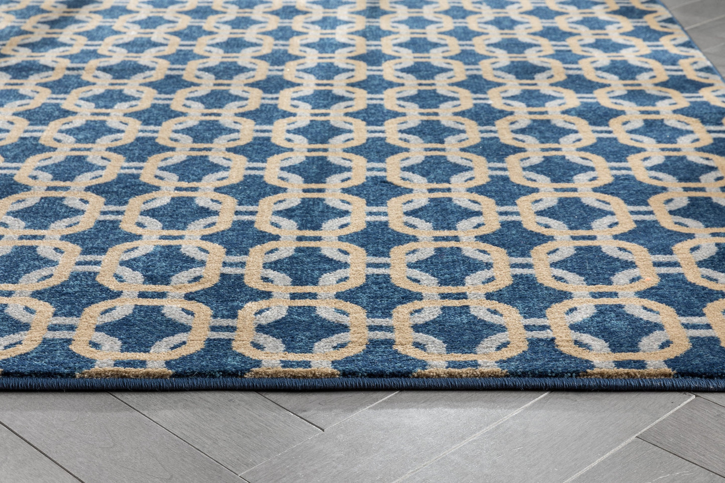 Levi Modern Geometric Blue Ivory Soft Rug BAL-54