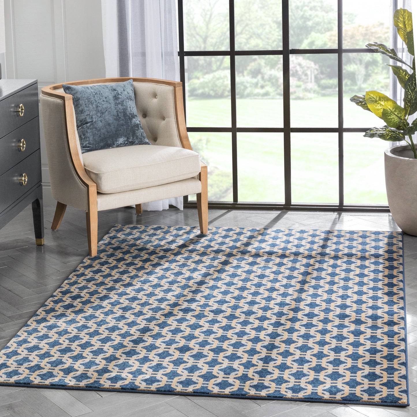 Levi Modern Geometric Blue Ivory Soft Rug BAL-54