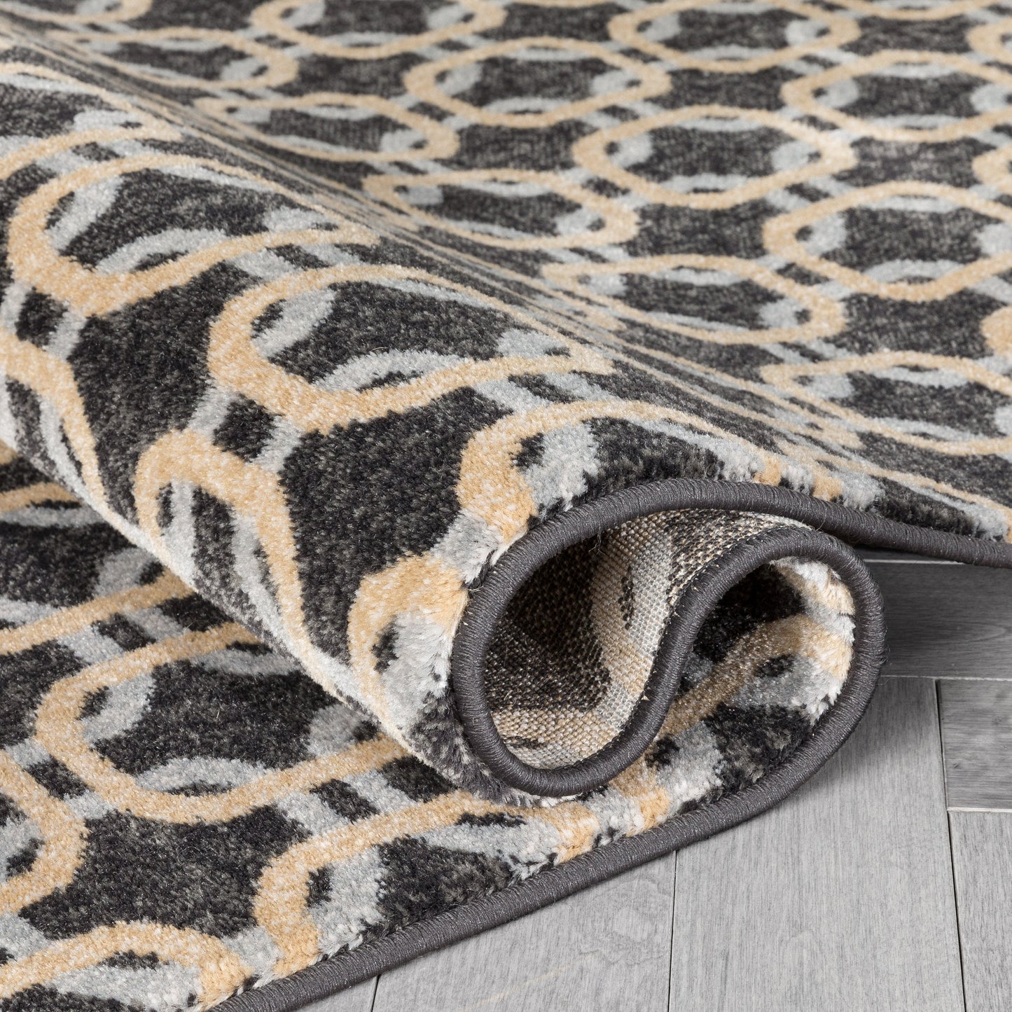Levi Modern Geometric Grey Gold Soft Rug BAL-57