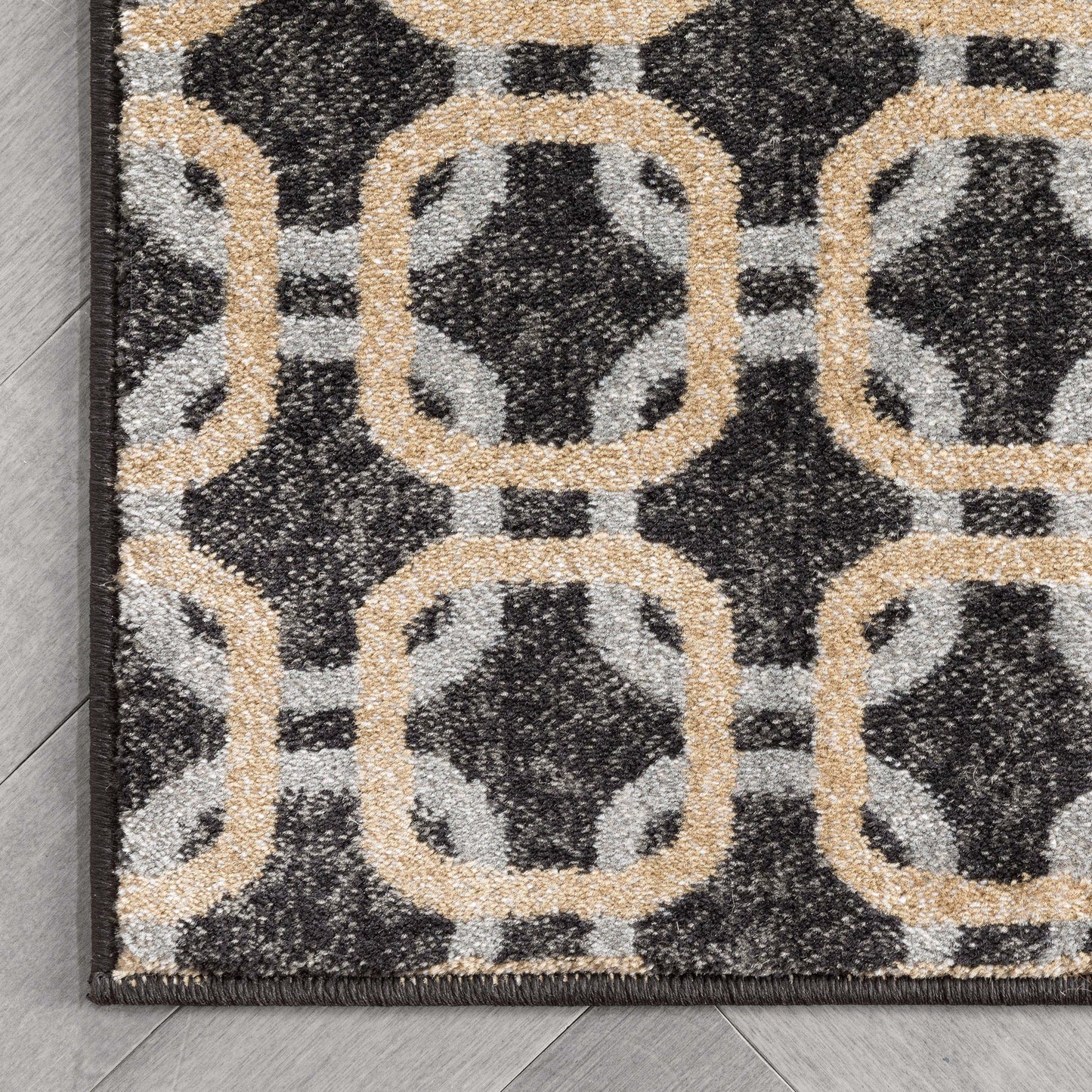Levi Modern Geometric Grey Gold Soft Rug BAL-57