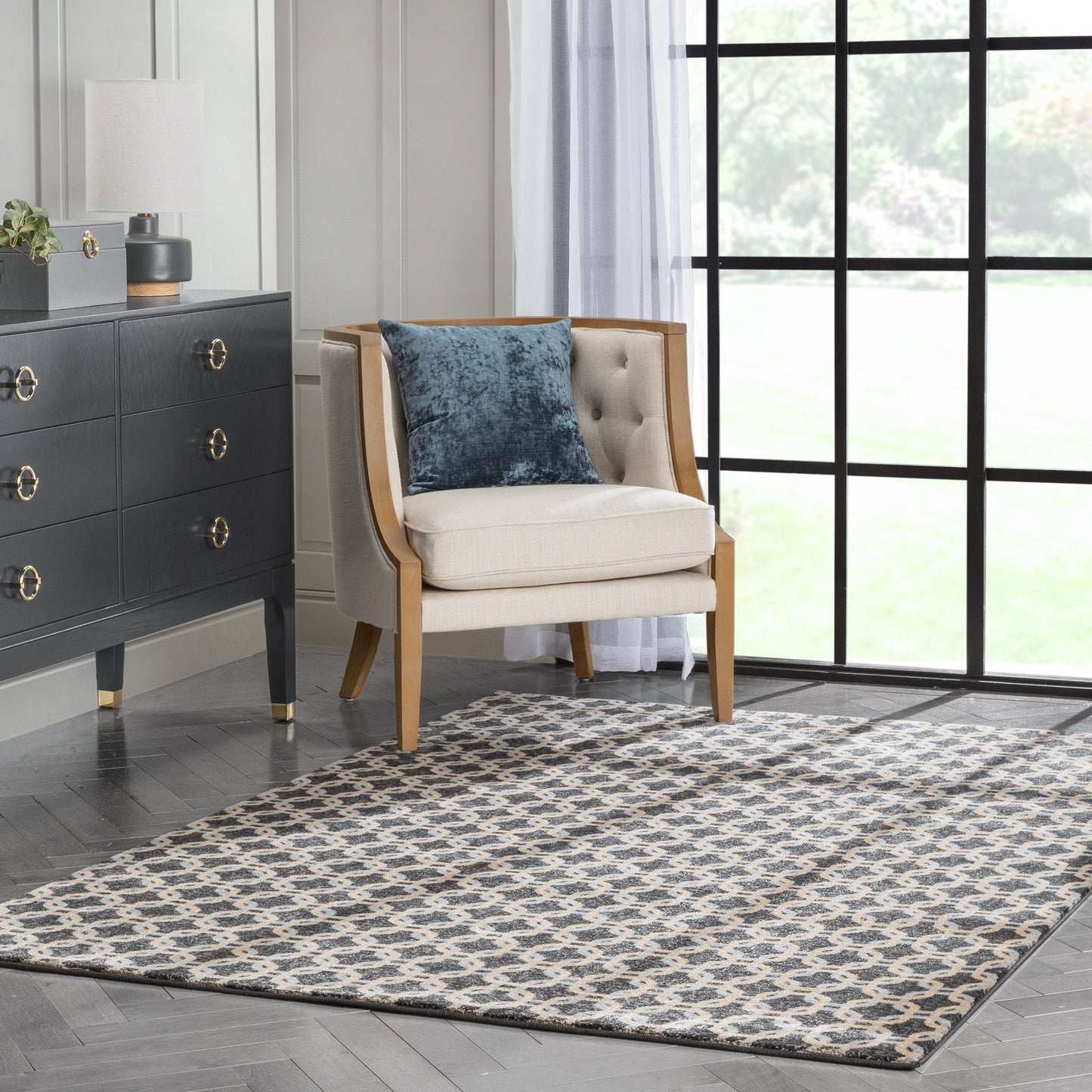 Levi Modern Geometric Grey Gold Soft Rug BAL-57
