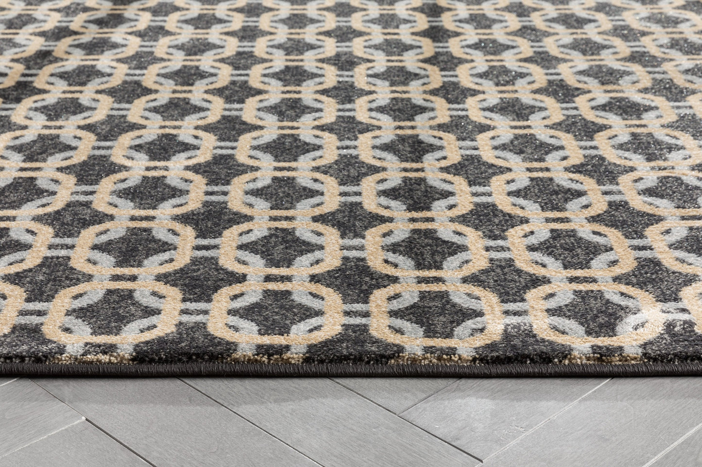 Levi Modern Geometric Grey Gold Soft Rug BAL-57