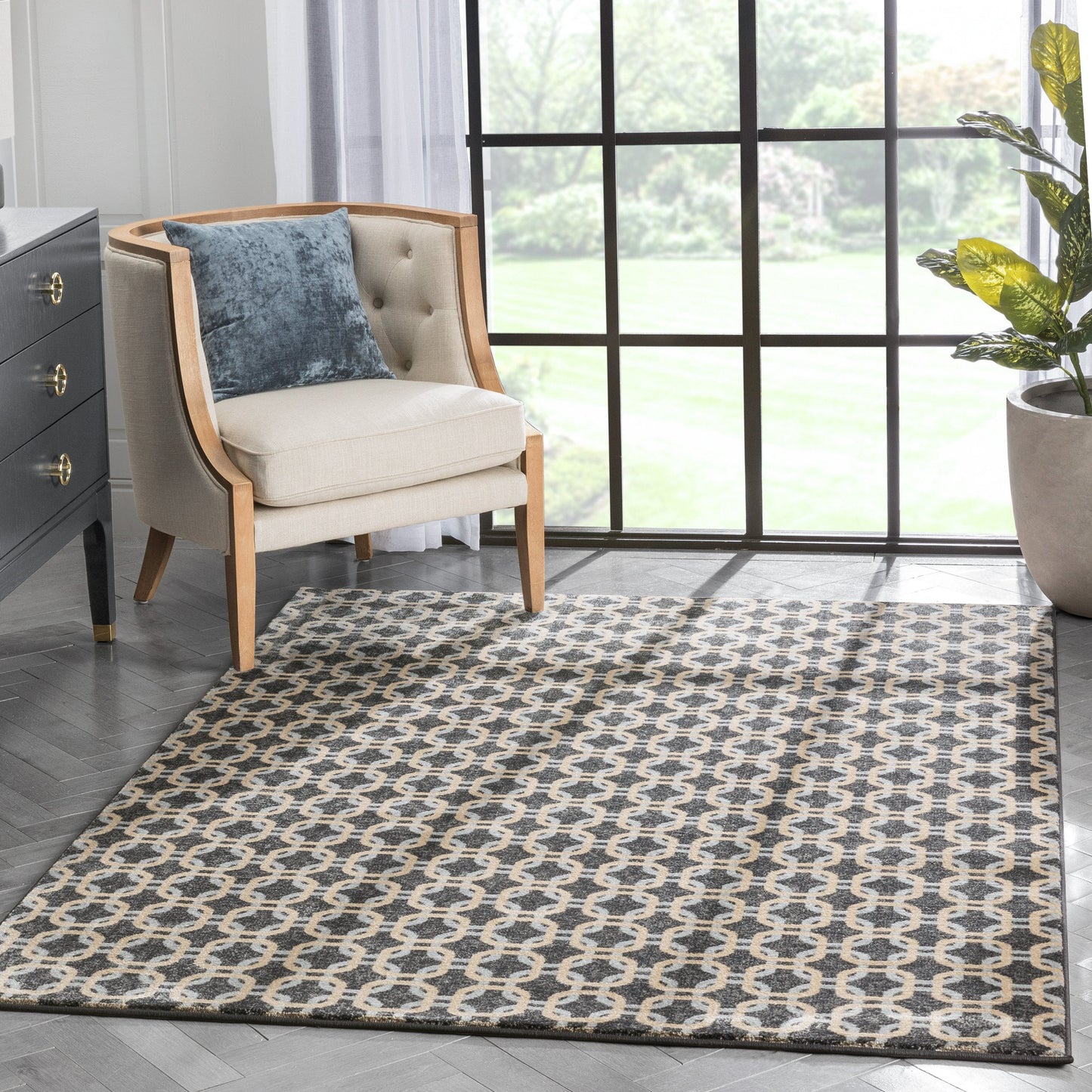 Levi Modern Geometric Grey Gold Soft Rug BAL-57