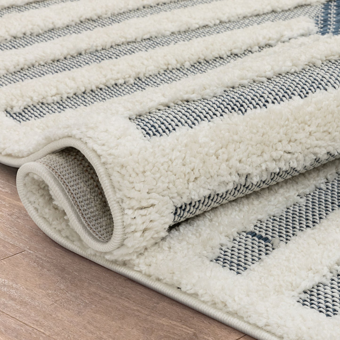 Luna Tribal Moroccan Diamond Pattern Blue High-Low Flat-Weave Rug BG-54-