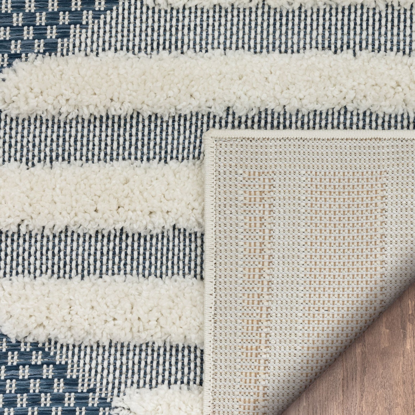 Luna Tribal Moroccan Diamond Pattern Blue High-Low Flat-Weave Rug BG-54-