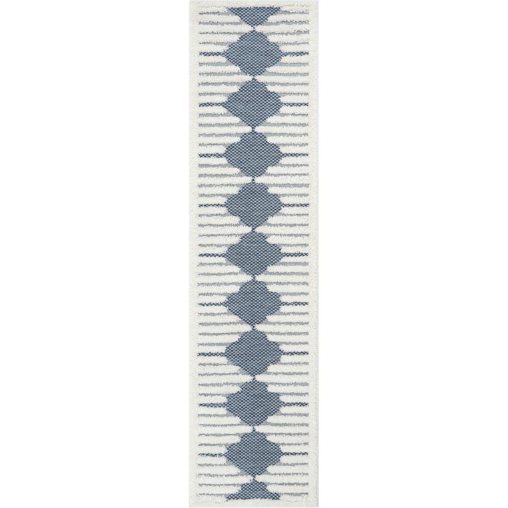 Luna Tribal Moroccan Diamond Pattern Blue High-Low Flat-Weave Rug BG-54-