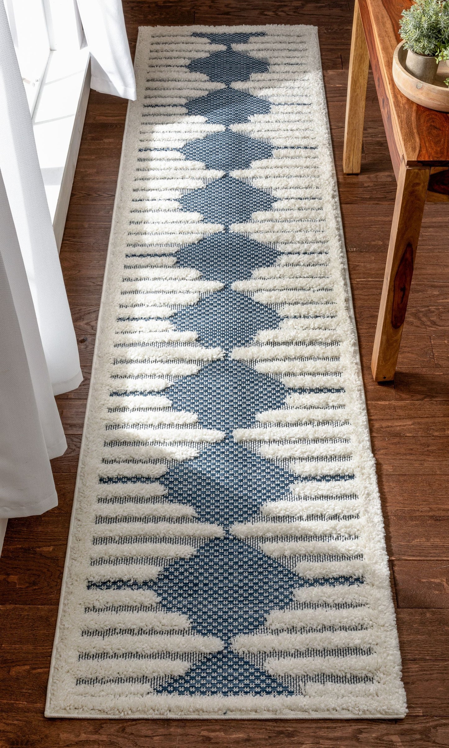 Luna Tribal Moroccan Diamond Pattern Blue High-Low Flat-Weave Rug BG-54-