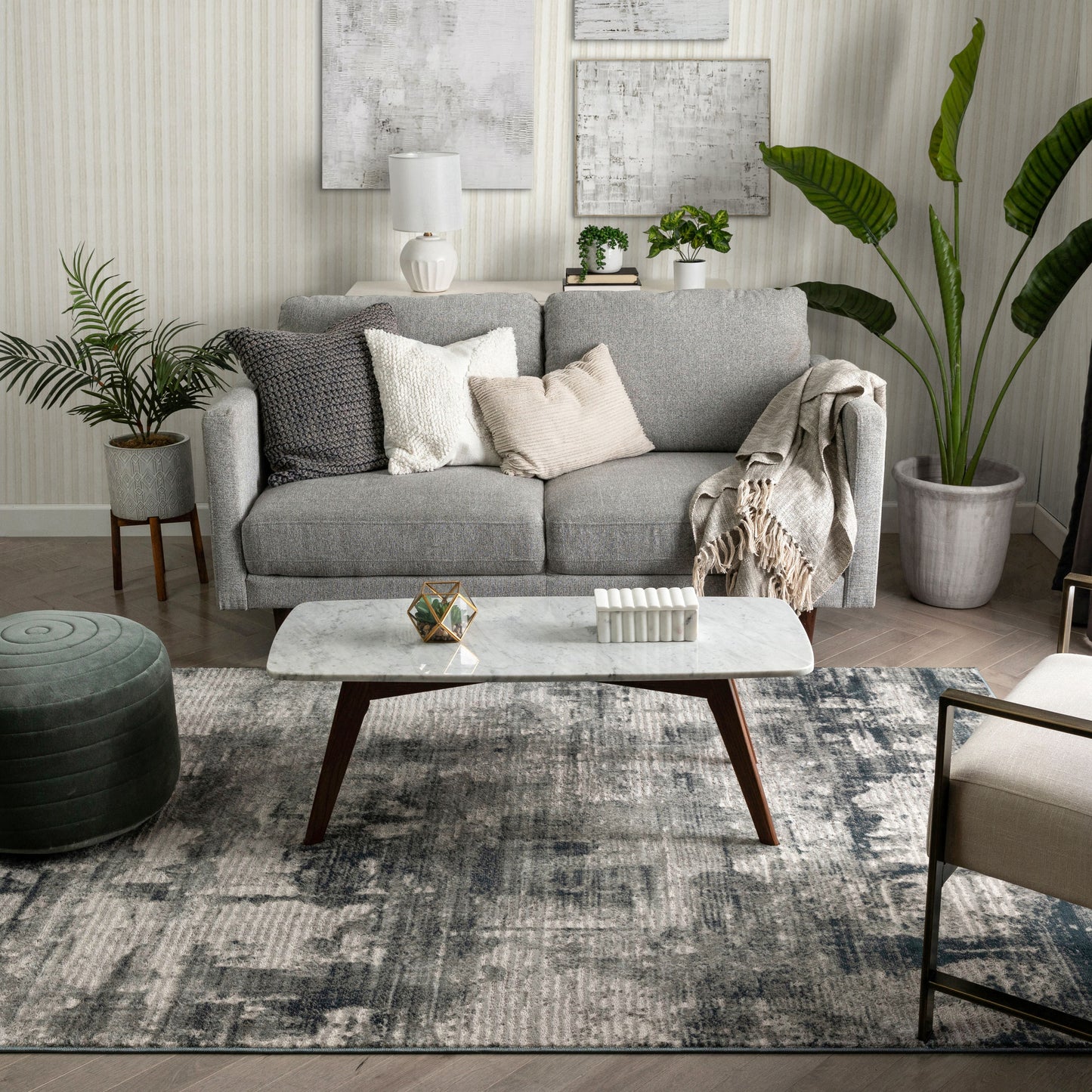 Penelope Modern Abstract Distressed Grey Rug BLS-107