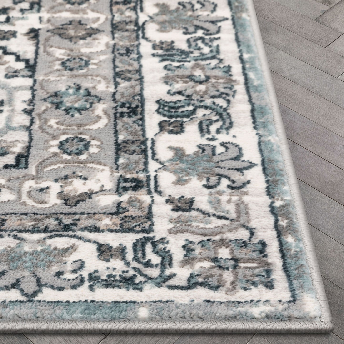 Vida Vintage Eclectic Geometric Floral Grey Rug BLS-37