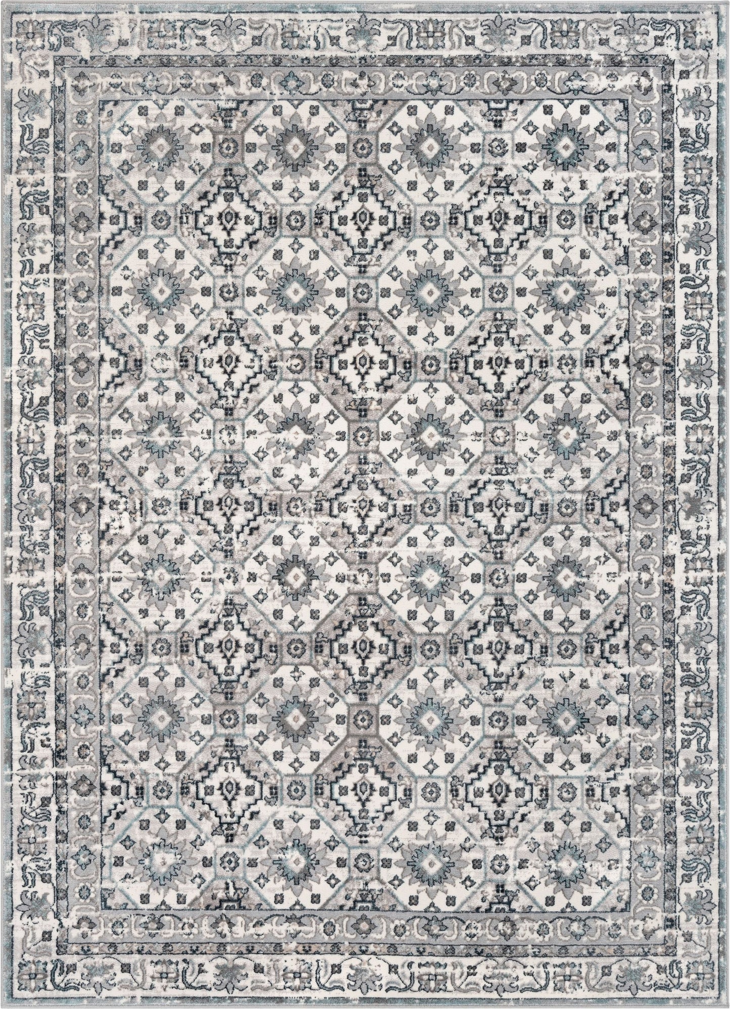 Vida Vintage Eclectic Geometric Floral Grey Rug BLS-37