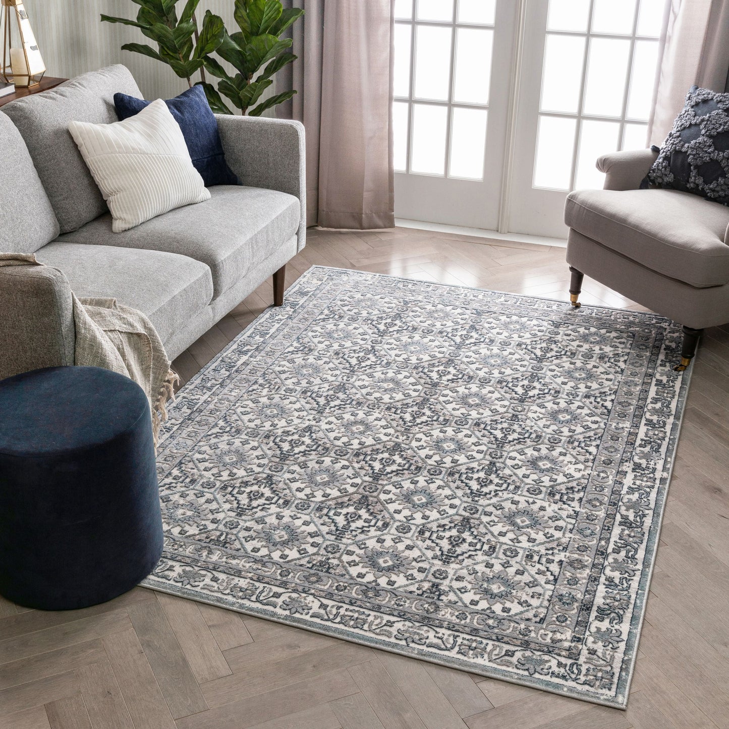 Vida Vintage Eclectic Geometric Floral Grey Rug BLS-37