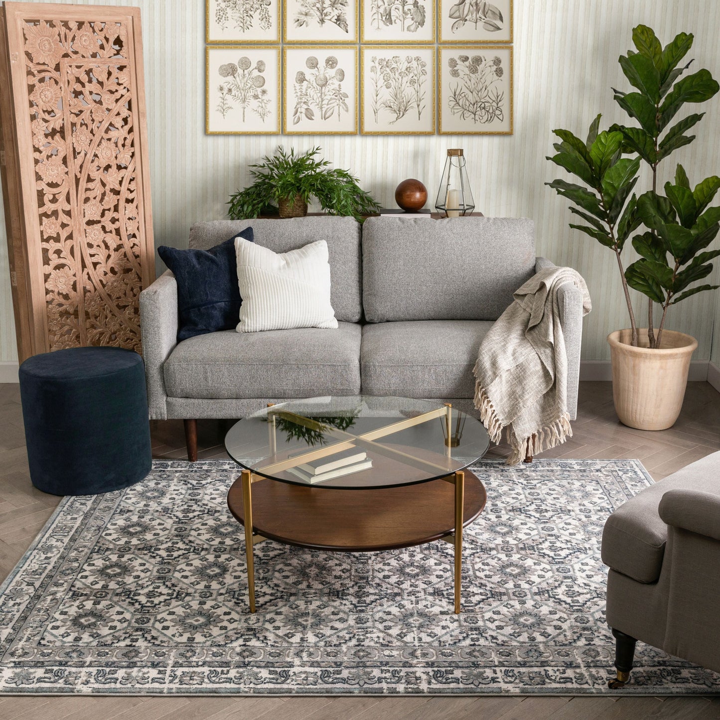 Vida Vintage Eclectic Geometric Floral Grey Rug BLS-37