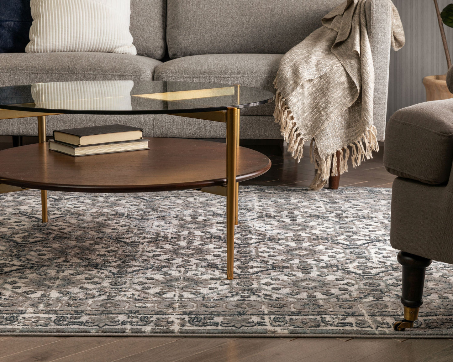 Vida Vintage Eclectic Geometric Floral Grey Rug BLS-37