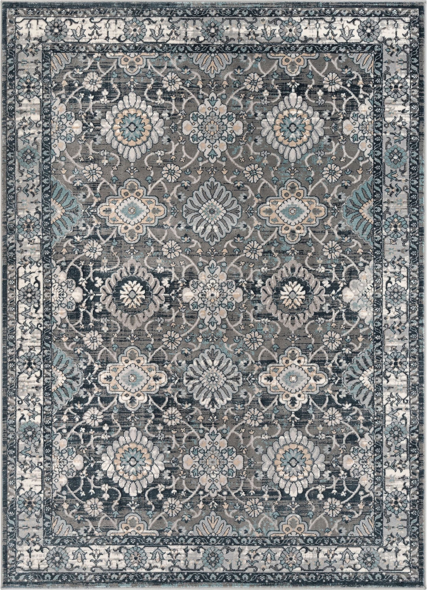 Lennan Vintage Oriental Floral Border Blue Rug BLS-44