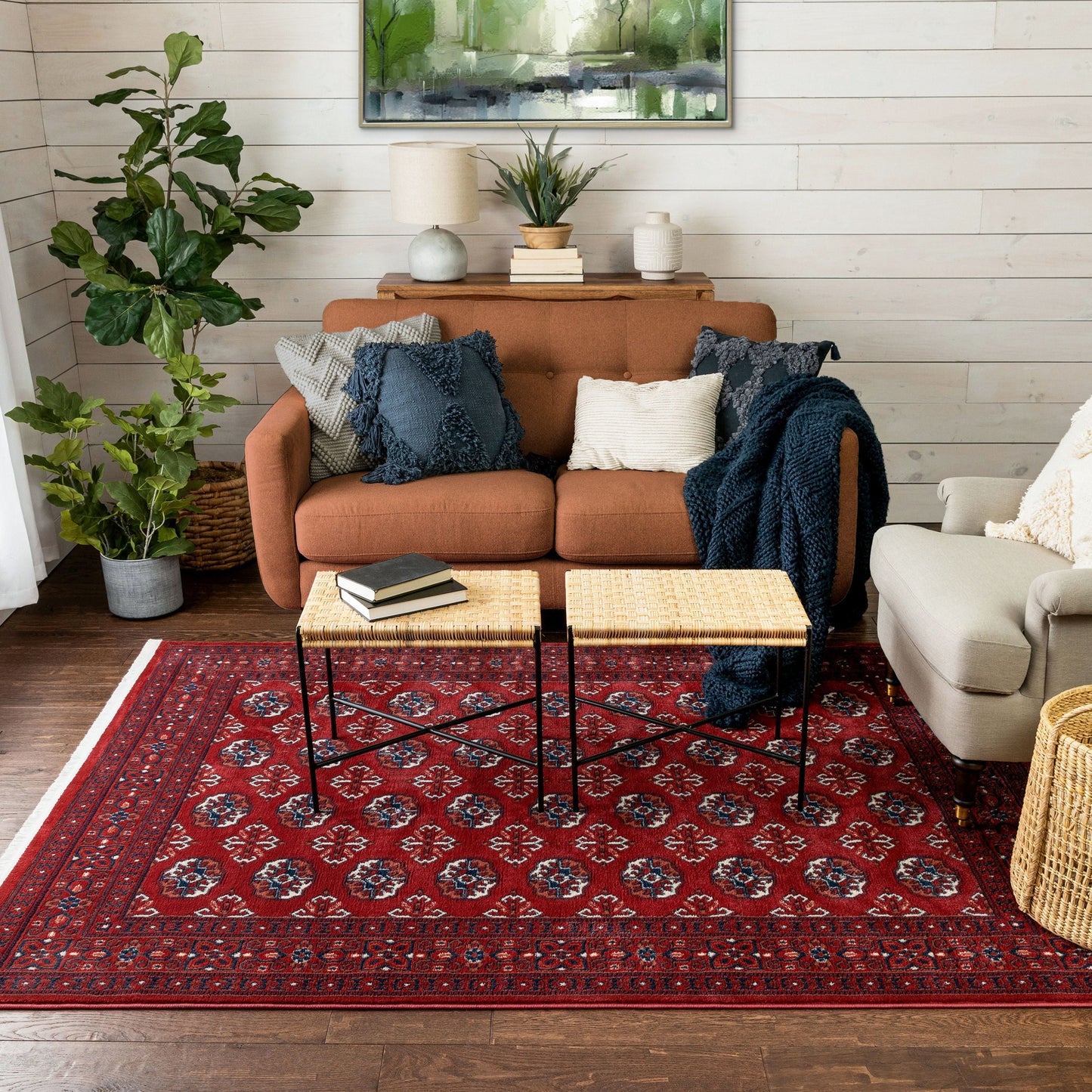 Brio Vintage Antique Tribal Floral Pattern Crimson Rug BOK-50