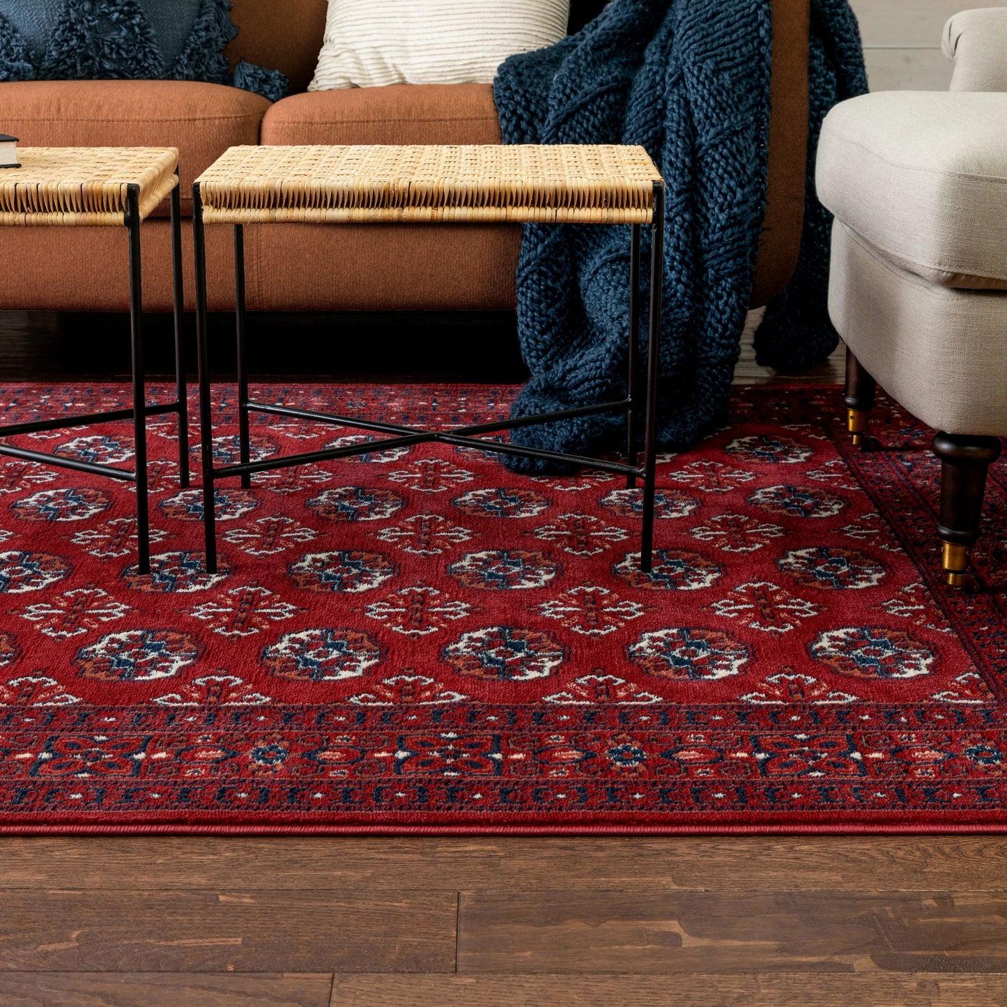Brio Vintage Antique Tribal Floral Pattern Crimson Rug BOK-50