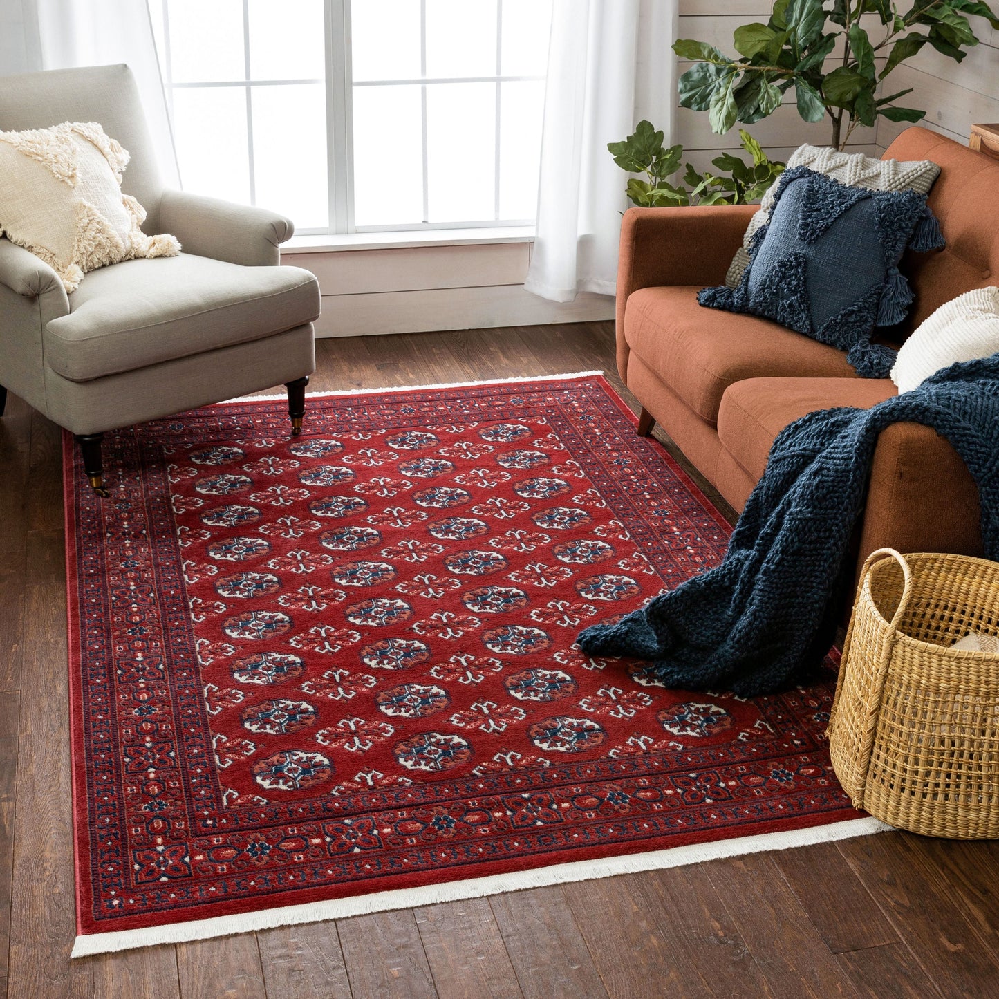 Brio Vintage Antique Tribal Floral Pattern Crimson Rug BOK-50