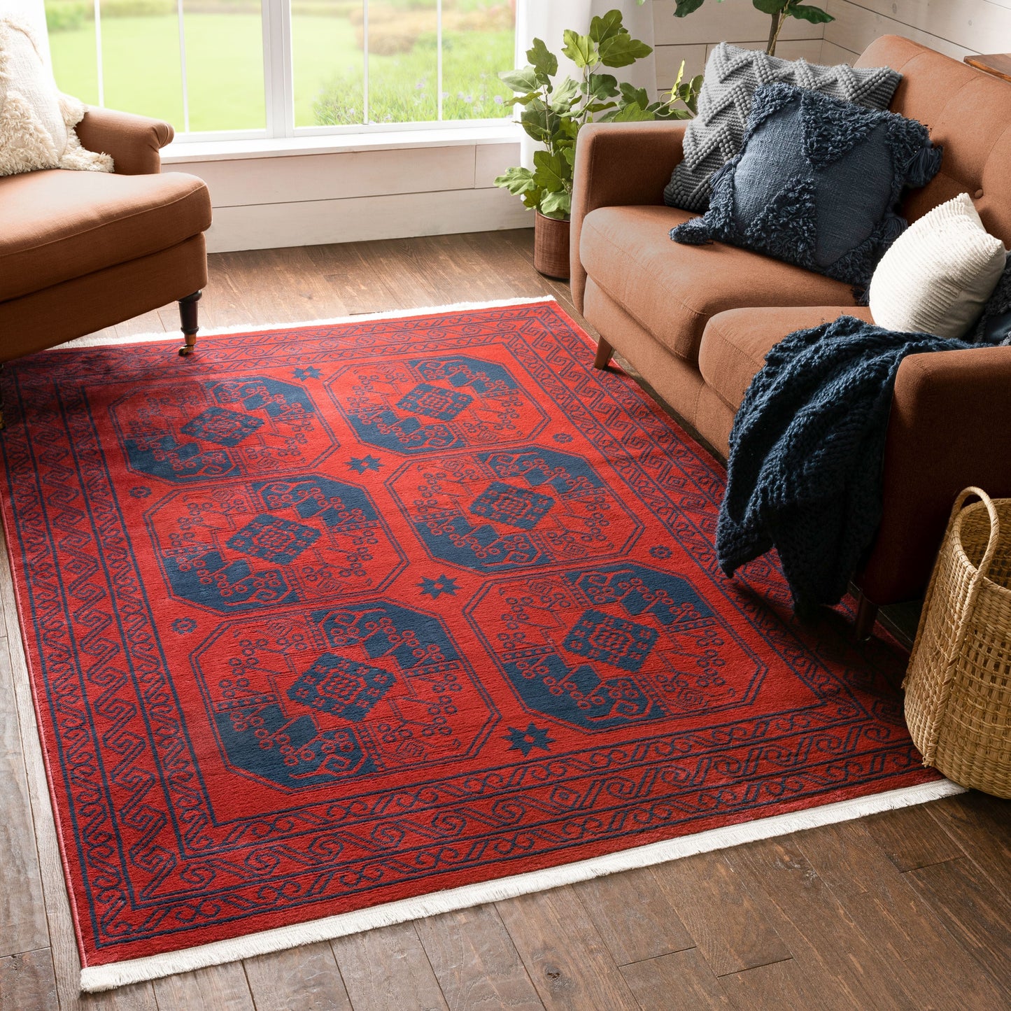 Donte Vintage Antique Tribal Geometric Pattern Crimson Rug BOK-70