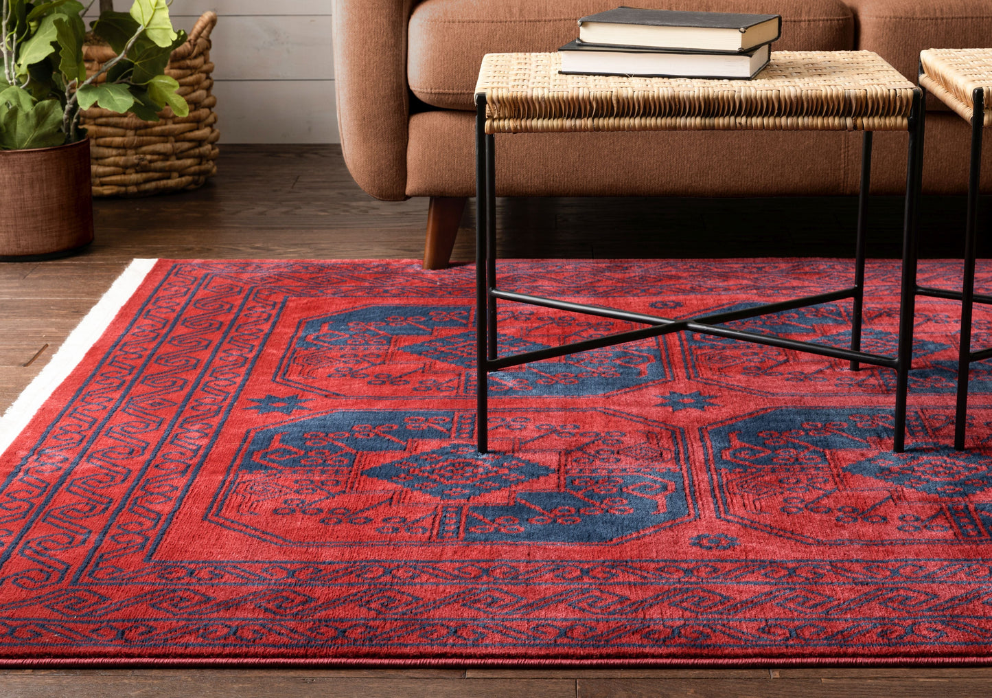 Donte Vintage Antique Tribal Geometric Pattern Crimson Rug BOK-70