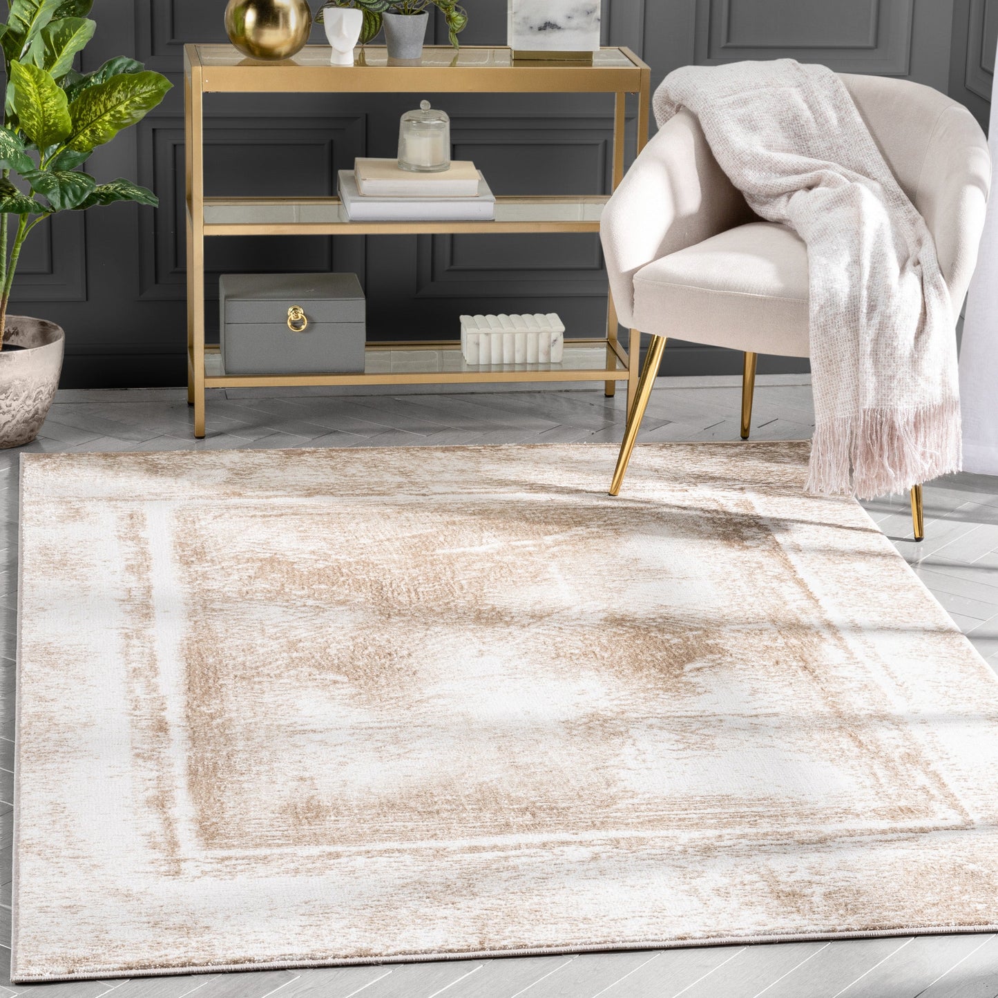 Zaynab Vintage Abstract Border Ivory Glam Rug CAI-102