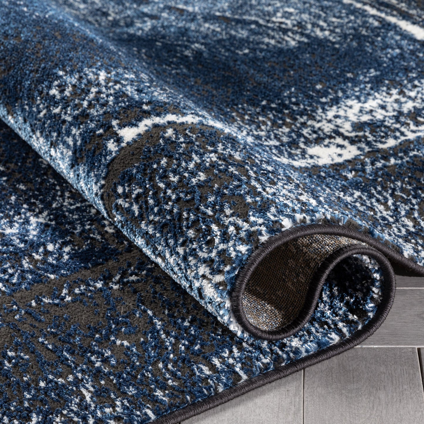 Zaynab Vintage Abstract Border Navy Blue Glam Rug CAI-104
