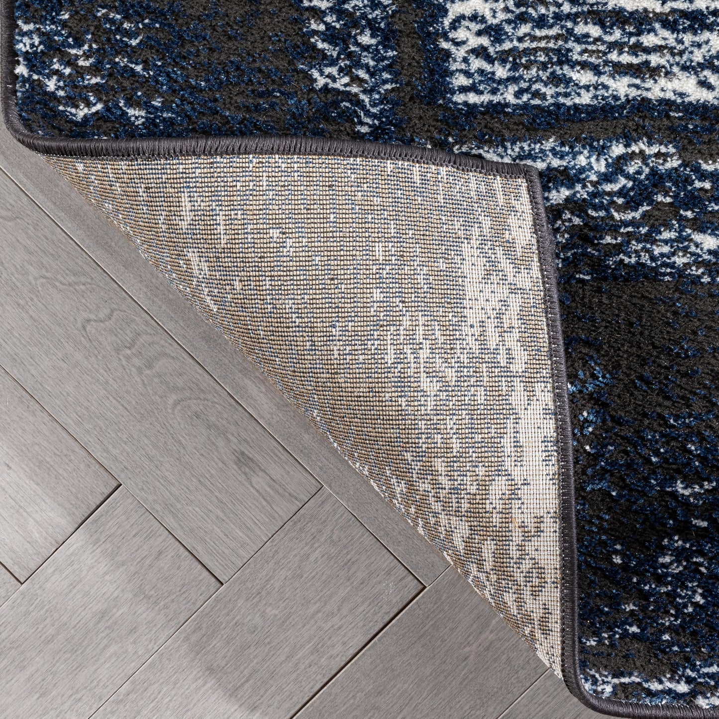 Zaynab Vintage Abstract Border Navy Blue Glam Rug CAI-104