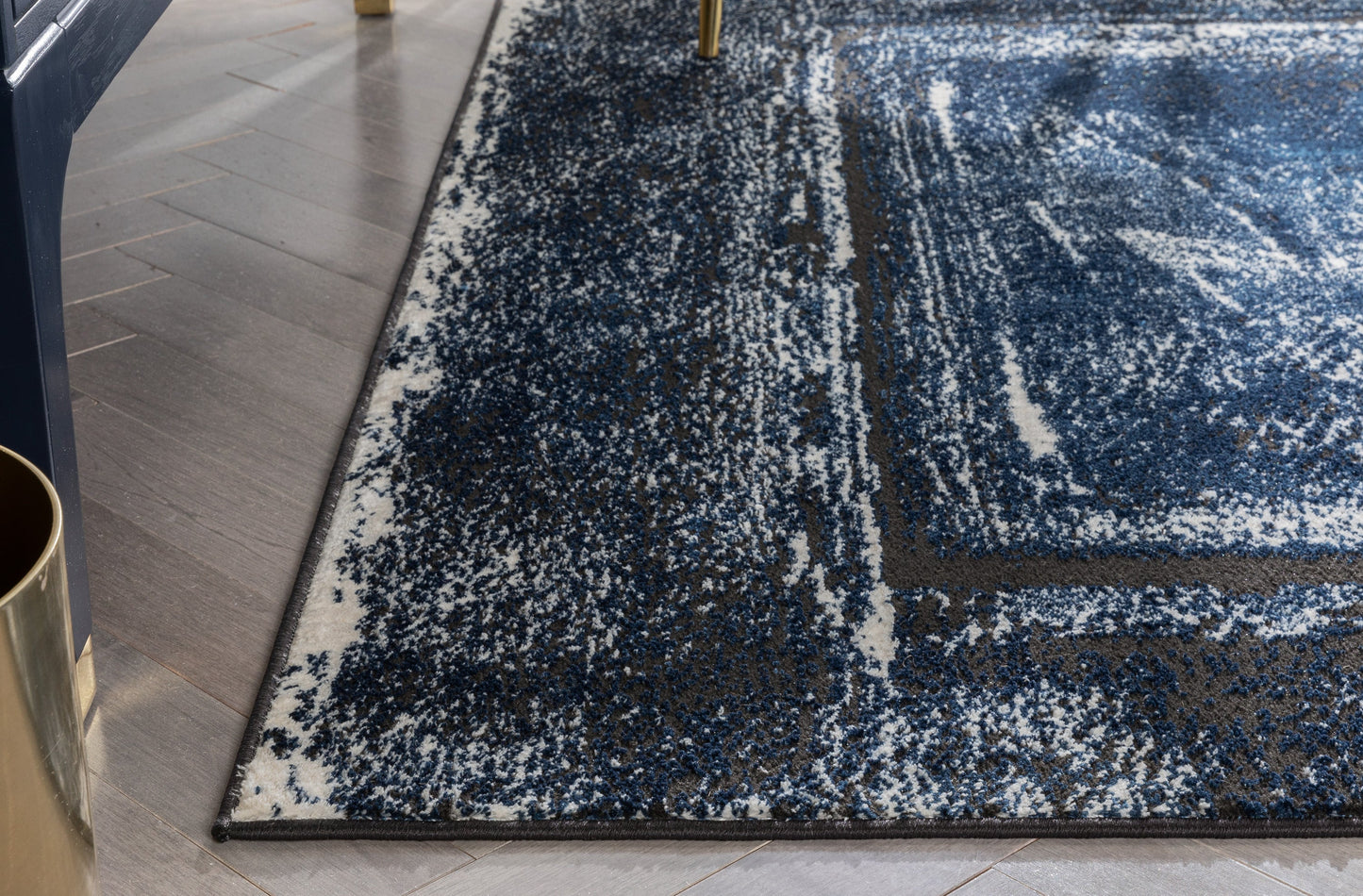 Zaynab Vintage Abstract Border Navy Blue Glam Rug CAI-104