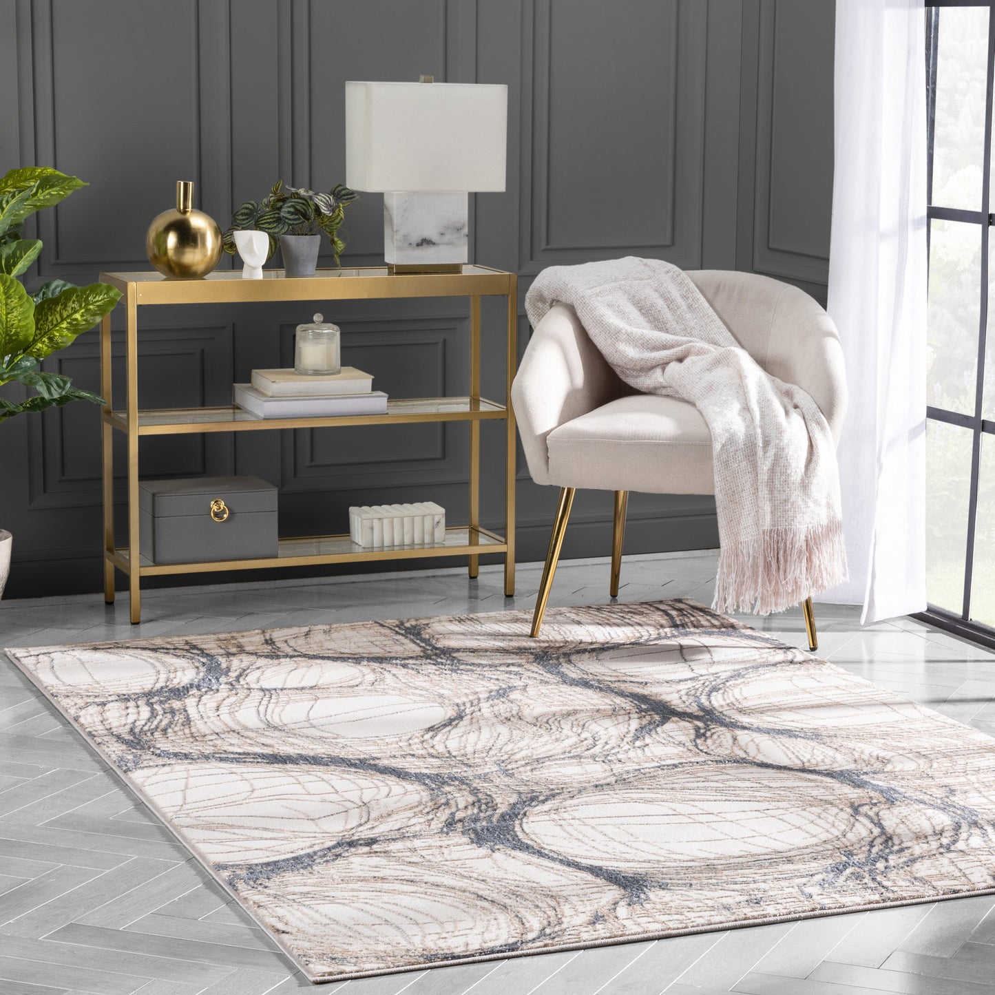 Sinead Vintage Modern Abstract Ivory Glam Rug CAI-112