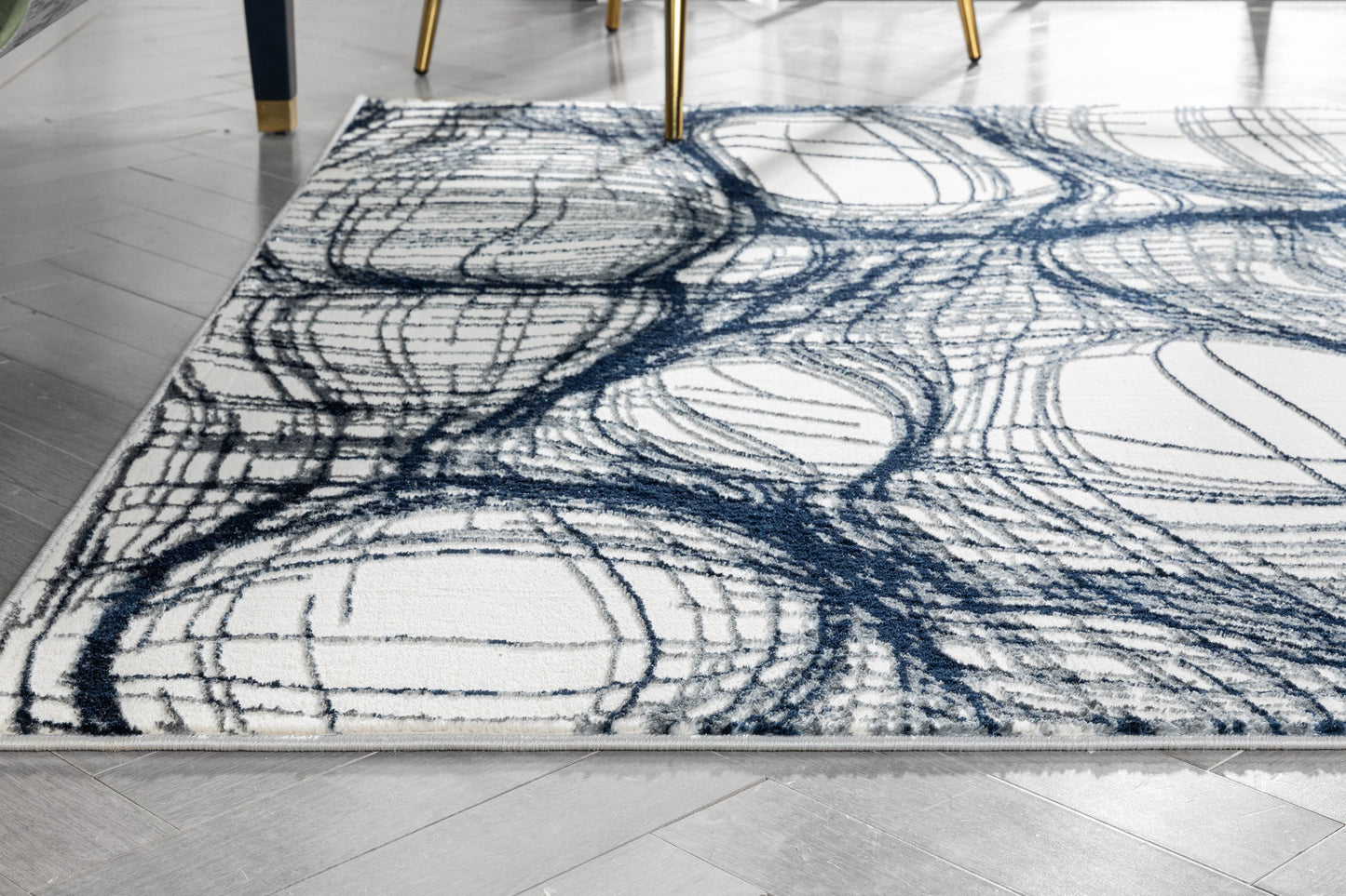 Sinead Vintage Modern Abstract Blue Glam Rug CAI-114